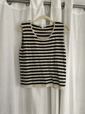 Taupe and black striped tank Silk blend stretch preppy women’s 18